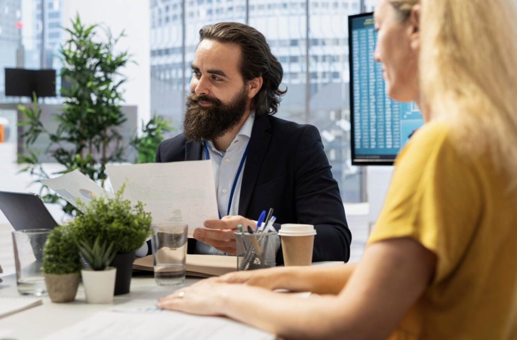 A B2B leader communicating effectively with a team to build a safety net of financial security